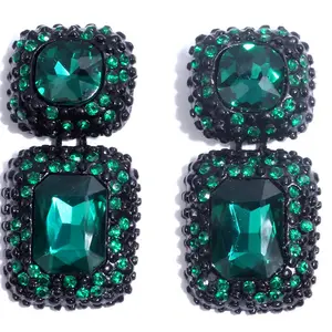 Green Rhinestone Earrings - Elegant Fashion Accessories
