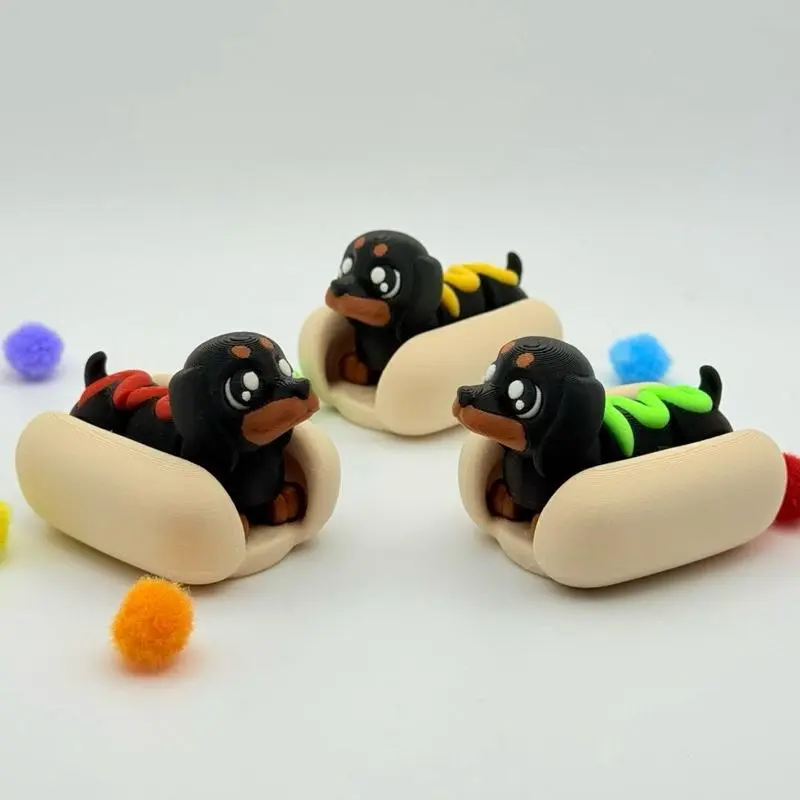 Baby Hotdog Dachshund | 3D Printed | Articulated Collectible for Desk Decoration