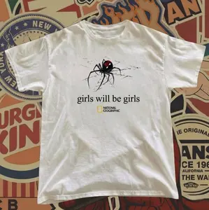 Y2K Cotton National Geographic Girls Will Be Girls Tee, Y2K 2000's Funny Clothings Menswear Top Casual Shortsleeve Crewneck Streetwear