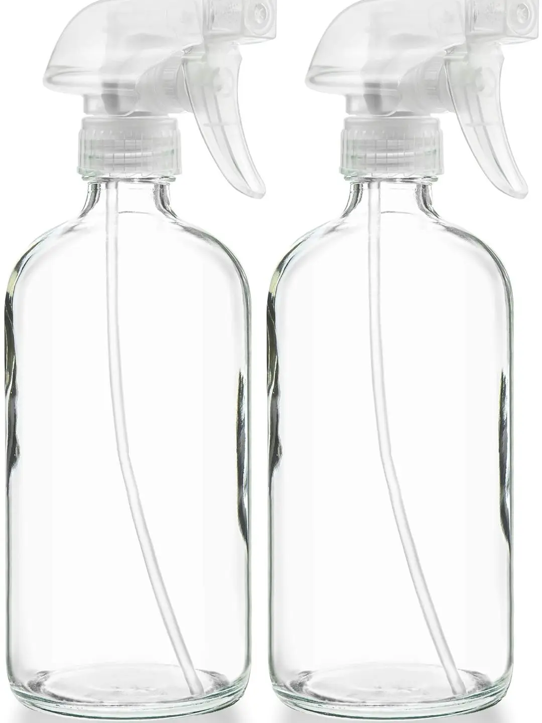 Sally's Organics Empty Clear Glass Spray Bottles - Refillable 16 oz Containers for Essential Oils, Cleaning Products, Aromatherapy, Misting Plants, or Cooking - Sprayer with Mist and Stream - 2 Pack