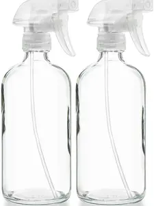 Sally's Organics Empty Clear Glass Spray Bottles - Refillable 16 oz Containers for Essential Oils, Cleaning Products, Aromatherapy, Misting Plants, or Cooking - Sprayer with Mist and Stream - 2 Pack