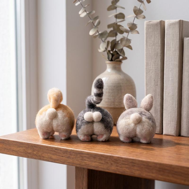 3Pcs Animal Needle Felting Kit, Felting kits for Beginners adult with Step-by-Step Video Tutorials, Animal Buttocks DIY Felting Kit, Cute Funny Home Decorative Ornaments, Handmade Gifts, Birthday Valentine's Day and Christmas Gifts