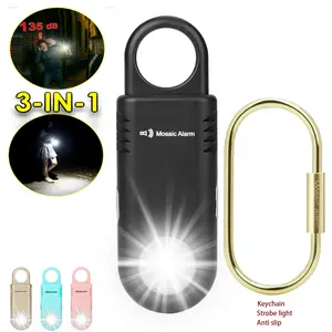 3 in 1 flash 135db safety alarm Rechargeable Personal portable mini Safety Alert Alarm with Ultra-Bright Torchlight Non-Slip Grip Keychain Emergency SOS Siren for Women Students Night Runner Loud Sound Hiking Bear Alerts, bird repellent devices with clip