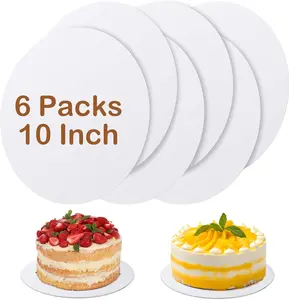 6 Pcs Cake Boards,White Cake Boards 10 inch Round,100%Food-graded Cardboard Cake Rounds,Waterproof and Oil-proof Cake Base for Cake DIY, Wedding, Birthday, Dessert, Pizza Decorating & Exhibition