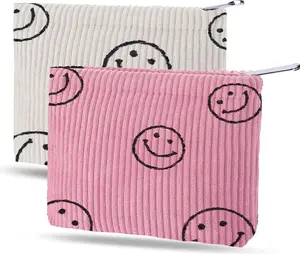 2 Pack  Purse, Soft Corduroy Purse Pouch with Zipper Cute Smiley   Purse Mini Change Purse Pouch for Pocket, Small Pouch for Women Credit Card Key Lipstick Holder