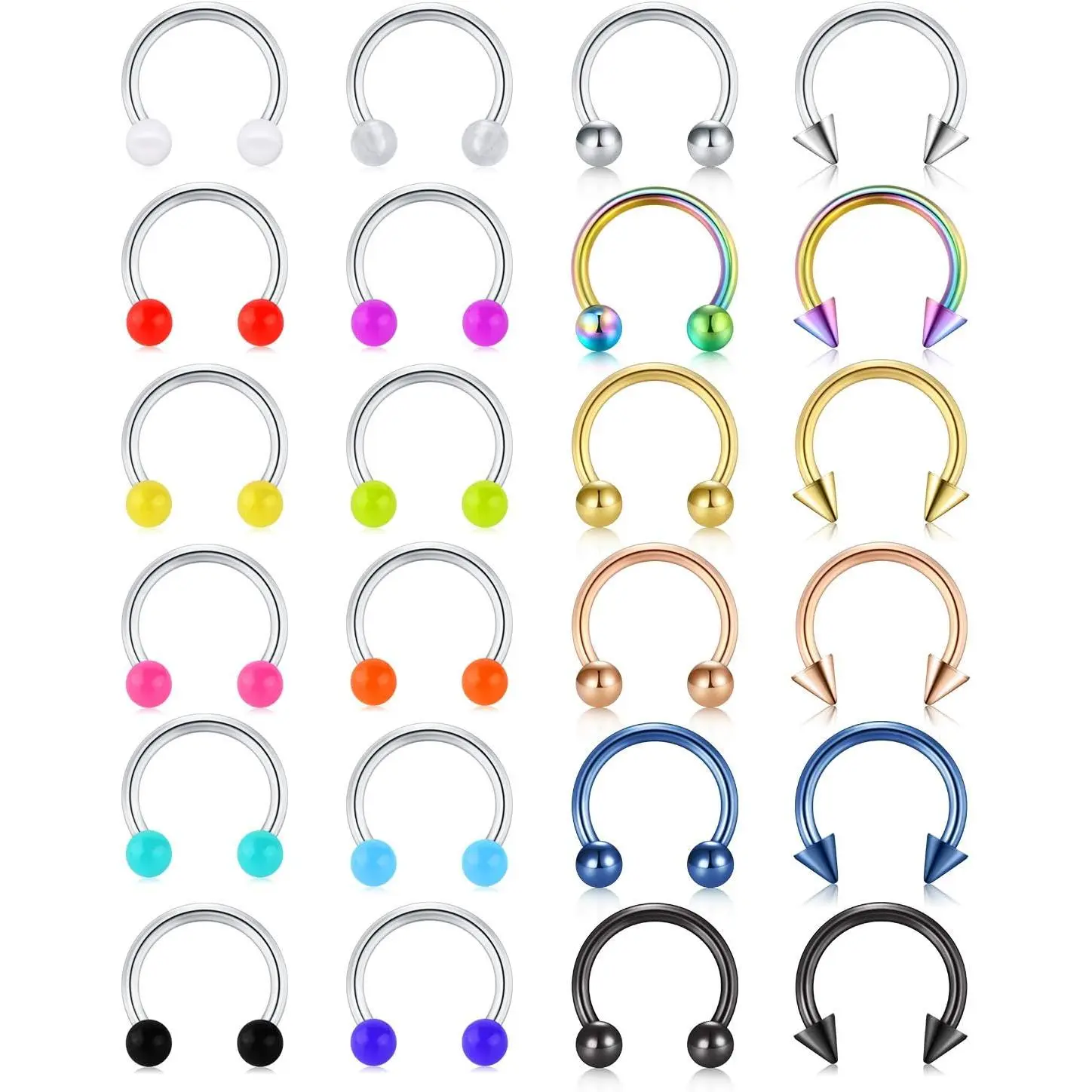 20G 24 count Stainless Steel Horseshoe Nose Septum Rings Piercing  Cartilage Helix Tragus Earring Hoop Lip Horseshoe Piercing Retainer for Women Men 8mm 10mm