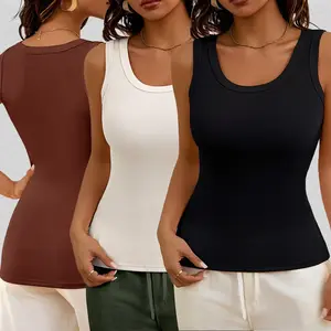 Women's Basic Ribbed Tank Tops, Slim Fit Scoop Neck Sleeveless Shirts, Summer Solid Color Stretchy Camisole, Casual Everyday Vest Tops for Women