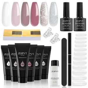 15-Piece Nail Extension Kit, Polymer Gel Nails Set with 6 Colors, Includes Tools for Home Manicure, French Style Extensions, Poly Gel Nail Kit Complete