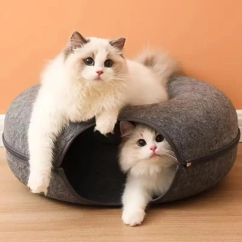 Donut Cat Bed Pet Cat Tunnel Interactive Game Cat Favorite Toy Cat Bed Dual-purpose Splicing Double-layer Composite Structure Universal