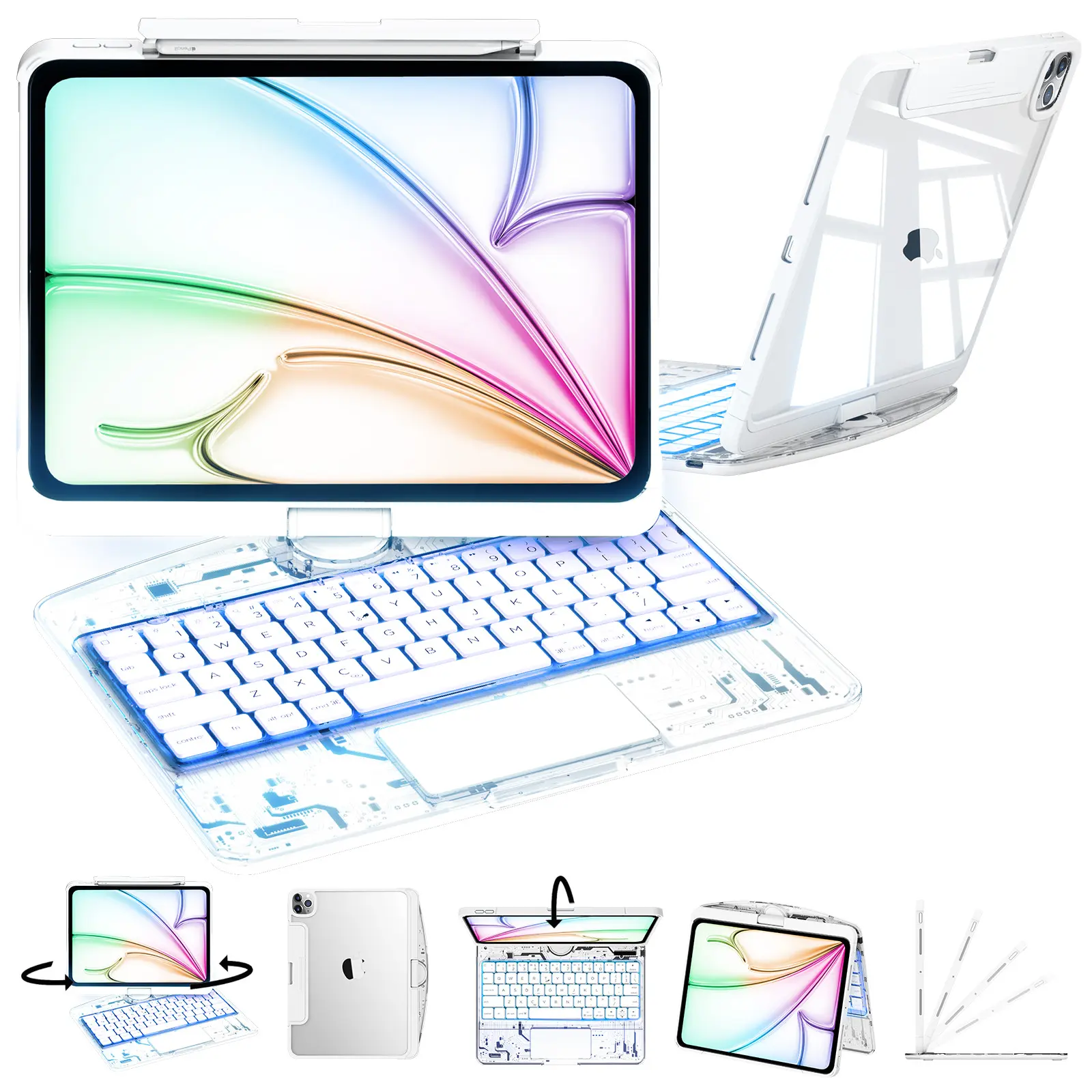 NAIDUN Latest 360 Swivel Keyboard with Transparent Case for iPad