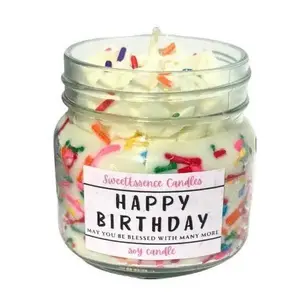 Sweet Essence Candles Birthday Wishes Soy Candle 8oz Funfetti-Inspired Cake  Scented Hand-Poured Clean-Burning Eco-Friendly Celebration Gift for Her Him or Friends  Decoration Fragrance  Aroma