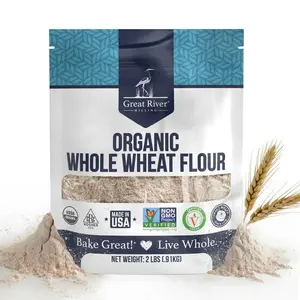Great River Organic Milling Organic Whole Wheat Flour | Unbleached & Unbromated | High Protein & Fiber | Non-GMO, Kosher | Perfect for Sourdough, Bread, Rolls & Baking | 2 Lb