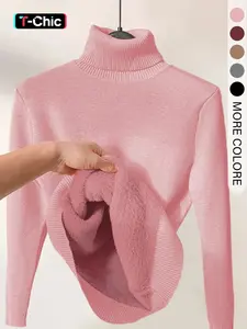 Women's Plain High Neck Sweater, Casual Long Sleeve Jumper for Fall & Winter, Fashion Ladies' Knitwear for Daily Wear