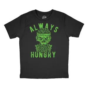 Youth Funny T Shirts Always Hungry Sarcastic Halloween Zombie Graphic Novelty Tee For Kids Funny T Shirts Halloween Tops for Kid Funny Zombie Short Sleeve Novelty Tees for Kids Black -