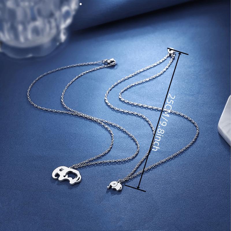 2pcs Elegant Cute Baby Elephant + Female Elephant Pendant Necklace Set, Mother and Daughter Necklace Set, Mother's Day, Birthday Party Gifts