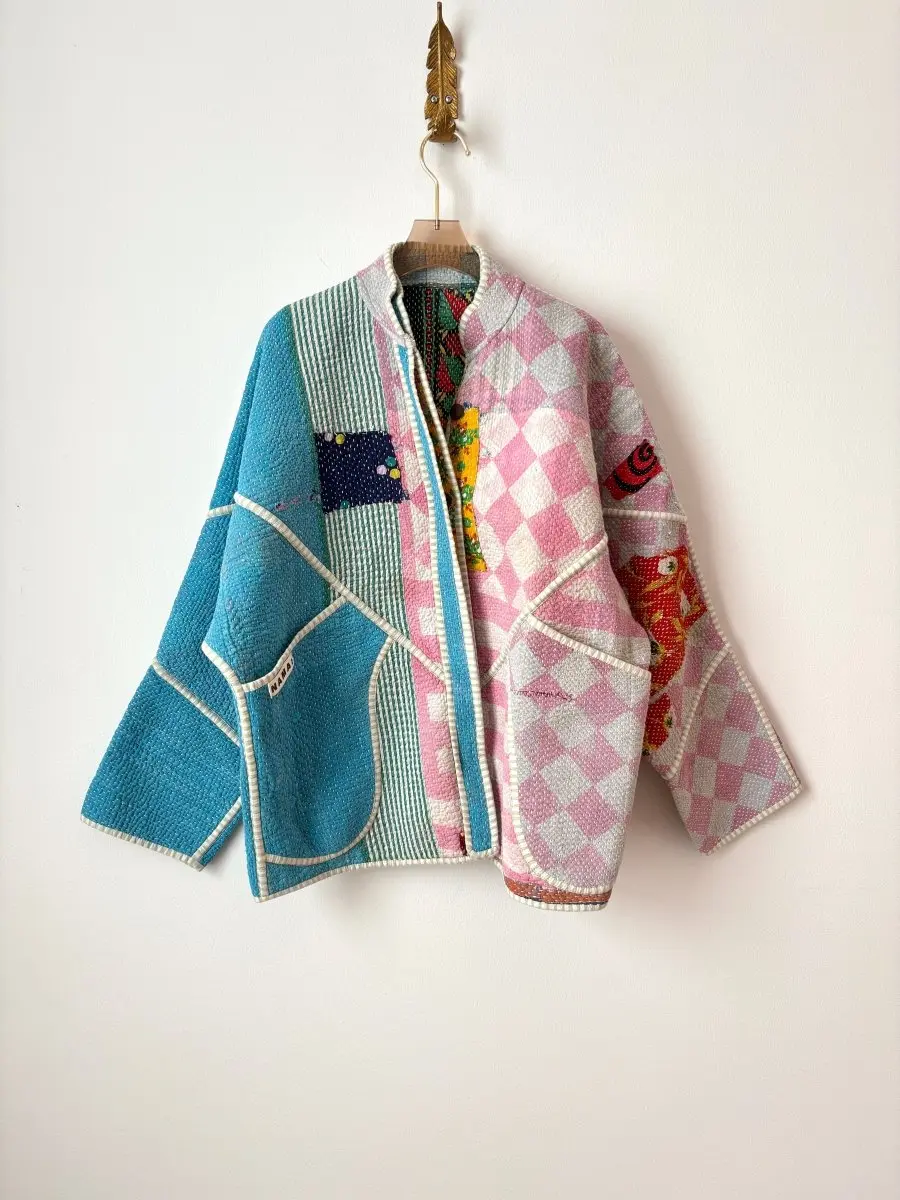 Reversible Ladhiya Quilted Jacket in Sky Blue, Baby Pink, Green, Cream & Sky Blue, Powder Blue, Black, Red, Green