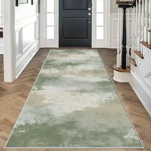 One light green textured hallway rug, lightweight, easy-to-clean, foldable floor mat, washable and low-maintenance home decor carpet, suitable for hallways, stairs, bedrooms, kitchens, etc.