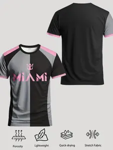 Men's Football Jersey Comfortable Breathable Sport T-Shirt, Jersey Tee, Round Neck Short Sleeve, Contrast Color Collar, Casual Versatile Fit