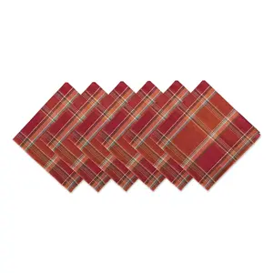 Design Imports Set of 6 Autumn Spice Plaid Napkins