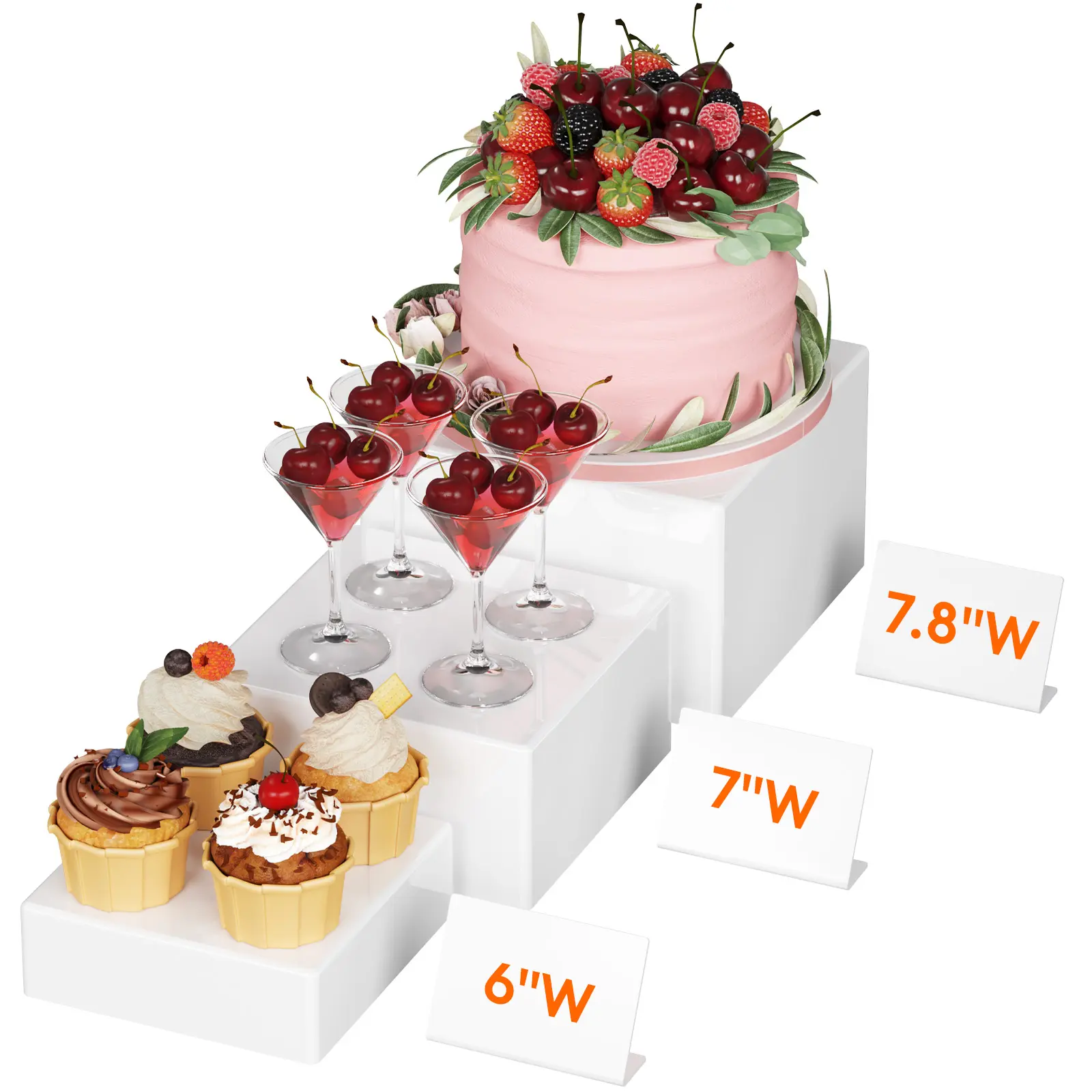Lifewit Durable Rectangle Robust Plastic Cake Pedestal Stand Set - Step-Height Dessert Display Stands for Party, Catering, Home Organizer Storage Rack