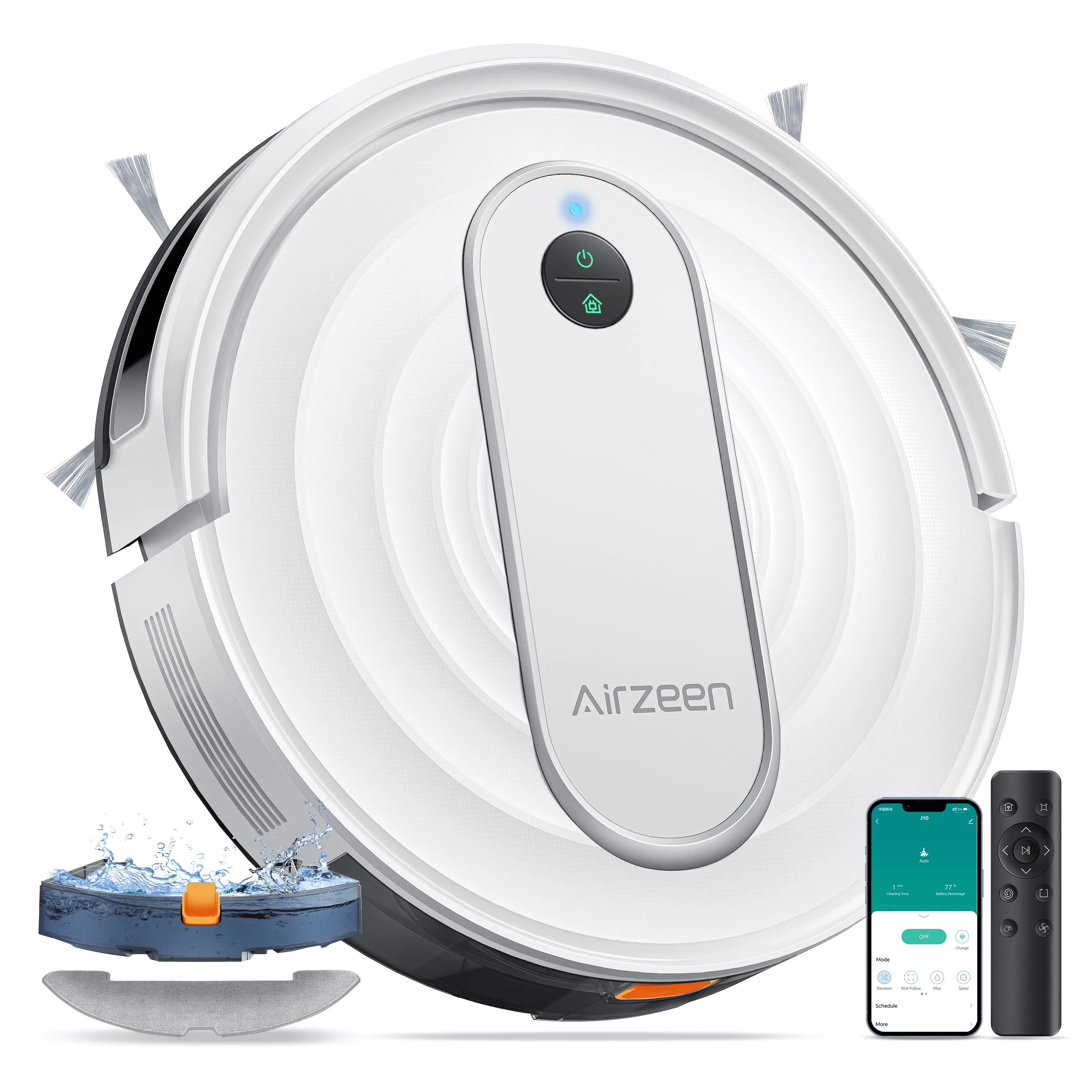 Airzeen 3-in-1 Self-Charging Robot Vacuum Cleaner & Mop, Strong Suction Carpet Auto-boost Robotic Vacuum Cleaner, Self-Charging, APP-Controlled ,  Obstacle Avoidance, LiDAR Navigation, No-Go Zones,  gift