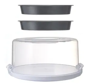 12 inch Clear Cake Carrier with 2pk 9 inch Gray Round Pans, Carbon Steel