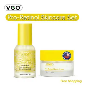 VGO 1% Retinol & 3% Niacinamide Anti-Aging Serum, Plant-Infused Night Cream Bundle - Gentle, Hydrating, Lightweight, Smooth, Acne-Fighting, Sensitive Skin-Friendly, Cleansing, Contour Repair Skincare Set (oz-B Fragrance-Free)