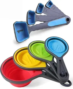 Measuring Cup and Spoon Set, Collapsible Silicone Measuring Cups, 8-Piece Kitchen Measuring Tools, Engraved Metric & US Markings, for Liquid and Dry Ingredients, Space-Saving, BPA Free, Colorful Kitchen Gadgets