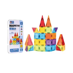 Mini Magnetic Building Blocks, Magnetic Tiles Stacking, Creative STEM Construction Set with Iron Storage Box, Travel-Size On-the-Go Magnet Toys, House Building Kit for Boys and Girls Ages 3+, Geometry Building Blocks