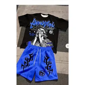 Hot Selling New Men's Statue of Liberty Printed Round Neck Breathable T-shirt and Shorts Outdoor Comfortable Two-piece Set