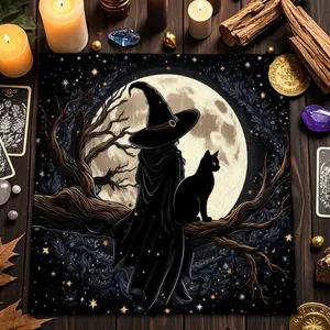 1 Piece The witch under the moon decorates the tarot tablecloth, the tarot card reading cloth, the polyester tablecloth, used by tarot scholars for tarot card astrology, creative fabrics, fabric decorations.