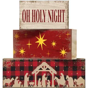 3Pcs Nativity Wood Strip Ornaments - Christmas Winter Desktop Decorations - Beautiful and Compact Tray Decorations - Suitable for Home, Bedroom, Living Room, Kitchen Display