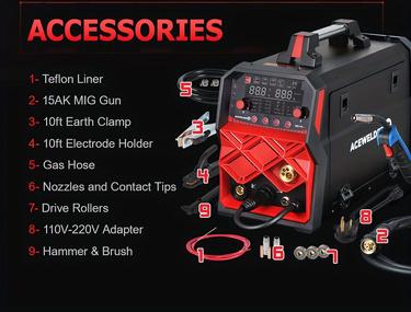 ACEWELDER MIG200T 6-in-1 Welder | 110V/220V Dual Voltage | Gas/Gasless MIG Lift TIG Stick Spot Aluminum Welder