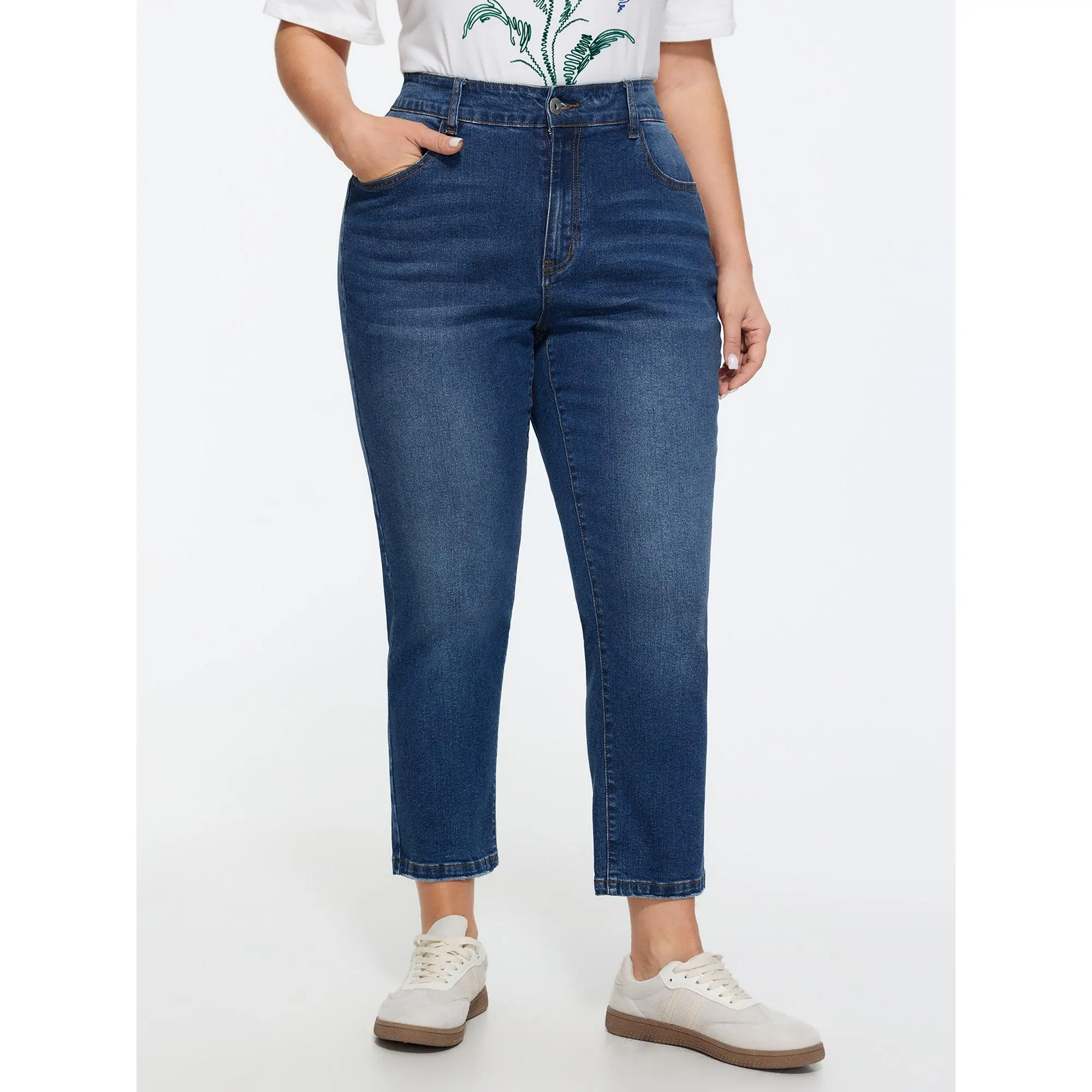 BLOOMCHIC Plus Size Stretchy High-Rise Cropped Jeans [M-6X] 2026 Spotlight,Summer wins,Deals for your days, Spandex, Cotton,Summerfinds, Fabric, Pocket, Bottom, Denim, Garment, Basic, Lady, Pants, Women's Clothes, Button, Fit, Stretch Jeans, Jean Pants