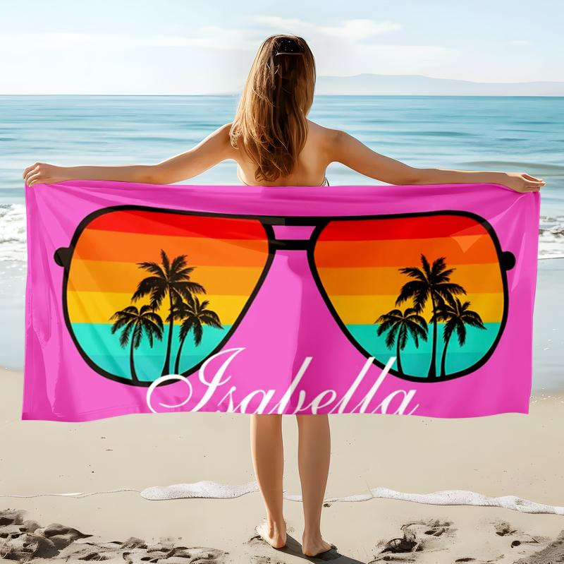 Personalized Retro Sunglasses Beach Towel, Custom Name Summer Palm Tree Pool Towel for Girls Personalized Retro Sunglasses Beach Towel, Custom Name Summer Palm Tree Pool Towel for Girls