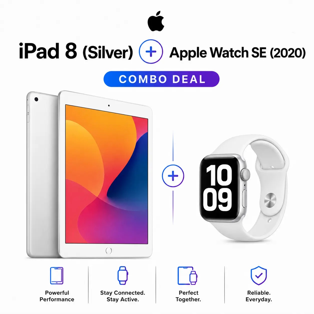 Refurbished Apple iPad 8th Gen 2020 (Wi-Fi) + Apple Watch SE 2020 40MM [Good Condition] with 1 Year Warranty  A2428