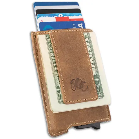 UC LEATHER COMPANY Men's Genuine Leather RFID Shielded Automatic Pop-Up Exquisite Wallet - Compact, Minimalist, Portable, High-Quality, 4"x3" Pocket Fit, Accessories for Adults, Ideal BF Birthday Gift, Rfid Shielded Wallet