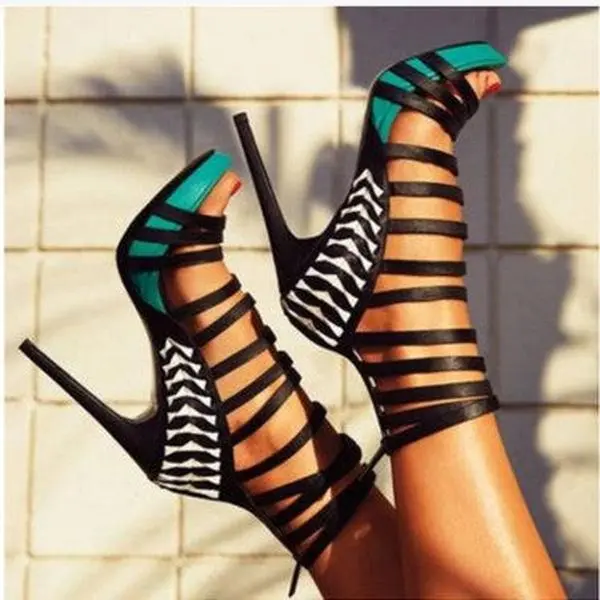 Petal's Turquoise Ribbon Strap Open-Toe Stiletto Heel