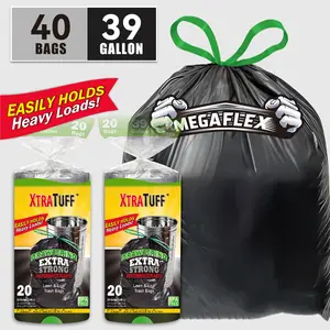 2 pack 40 pieces of sturdy trash bags, 39 gallon capacity, large 33X39 inches for industrial, garden, home and use multipurpose cleaning supplies - durable, leak-proof and easy to use