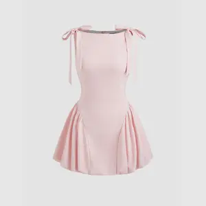 Cider [size 0-10] Boat Neck Bowknot Bubble Hem Mini Dress