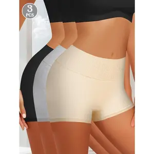 QUASTI Women's High-Waisted Cotton Lady Panties - 3PCS Seamless Lightweight Fabric Safety Shorts, Skin-Friendly Breathable Stretchable Highly Elastic Comfortable Basic Everyday Essentials, S-XXL