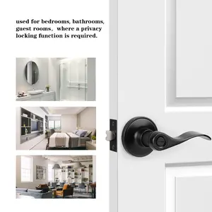 Probrico Black Door Handles Privacy Door Levers for Bathroom and Bedroom/ Passage Door Levers for Closet and Hallway Doors Wave Style Interior Door Handles, Reversible for Left&Right Handed Door,Classic Door Knobs