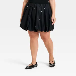 Women's Embellished Bubble Mini Skirt - A New Day Black 3X