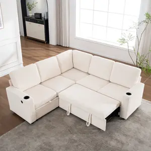 Sectional Sleeper Sofa with Pull Out Bed, Modular Corner Sofa with Storage, Sectional Couches for Living Room, Convertible Sofa Bed for Living Room, Bedroom and Apartment