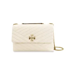 Tory Burch Kira Convertible Shoulder Bag in Cream White with Chevron Quilting and Chain Strap