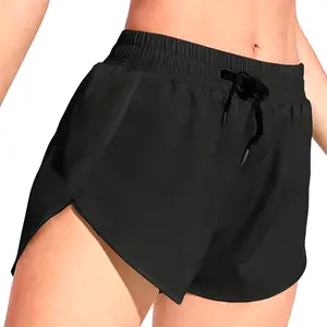 Women's Drawstring Swim Shorts High Waisted Board Shorts Black Bathing Suit Bottoms Workout Shorts