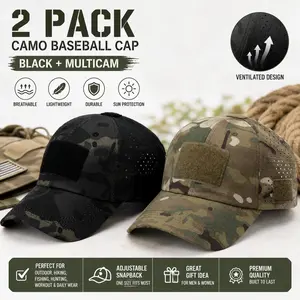 【summerwins】Men's tactical mesh baseball caps, two-pack; American Black + CP breathable outdoor fishing caps; Velcro closure; adjustable EDC hunting and hiking caps; Father's Day gift; Memorial Day outdoor gear sale;