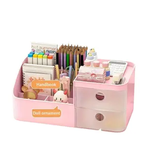 Large Capacity Desktop Storage Box with 6 Compartments & 2 Drawers, Multi-Functional Organizer for Office & Home Use, Desk Accessories, Stationary Organizer Holder, Table Organizers