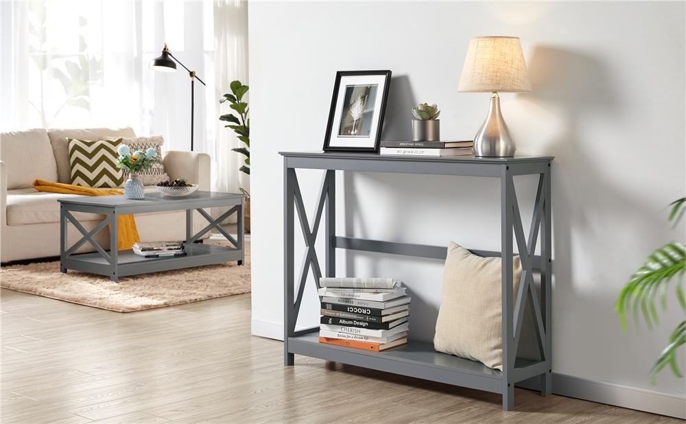 Yaheetech Console Table 2-Tier Narrow Sofa Table with X-Shape Enforcement Structures Accent Table for Entryway Living Room