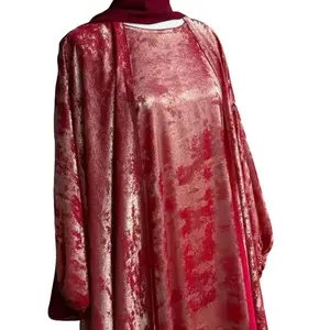 Red Butterfly Abaya with Golden Glitter Finish, Long Sleeves, and Simple Design